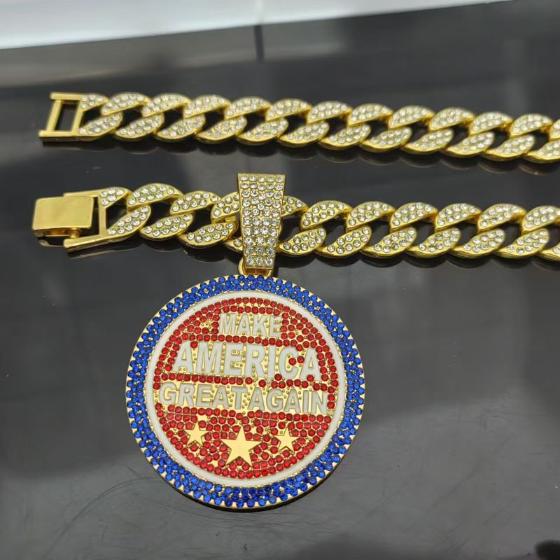 Collana da uomo con ciondolo in lega con lettera MAKE AMERICA CREAT AGAIN, con diamanti colorati_voghion.com