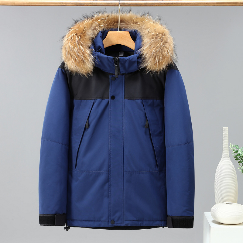 Giacca da uomo in cotone e seta resistente al freddo con collo in pelliccia di procione, tecnologia ispessita, antigraffio, giacca in cotone di alta qualità_voghion.com