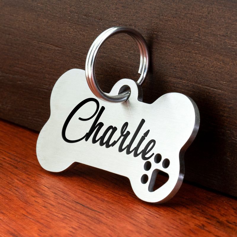 Etiqueta de identificação personalizada para cachorro preta/prateada_voghion.com