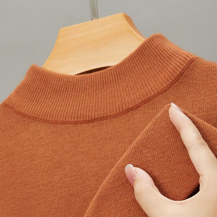 Herrenbekleidung Live-Übertragung Halbrollkragen Langarm-Strickpullover Herren Herbst und Winter Neues einfarbiges warmes Unterhemd Herren_voghion.com