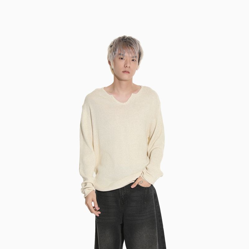 MTLCLOTHES Men's Clothing|Korean Version Ins Fashion Irregular Collar 272g Lazy Style Casual Knitted Sweater Top_voghion.com