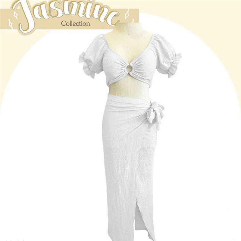 Verve Goddess Konservatives langes Kleid Kurzarm-Badeanzug Slim Fit Sexy Bikini Dreiteiliges Set_voghion.com