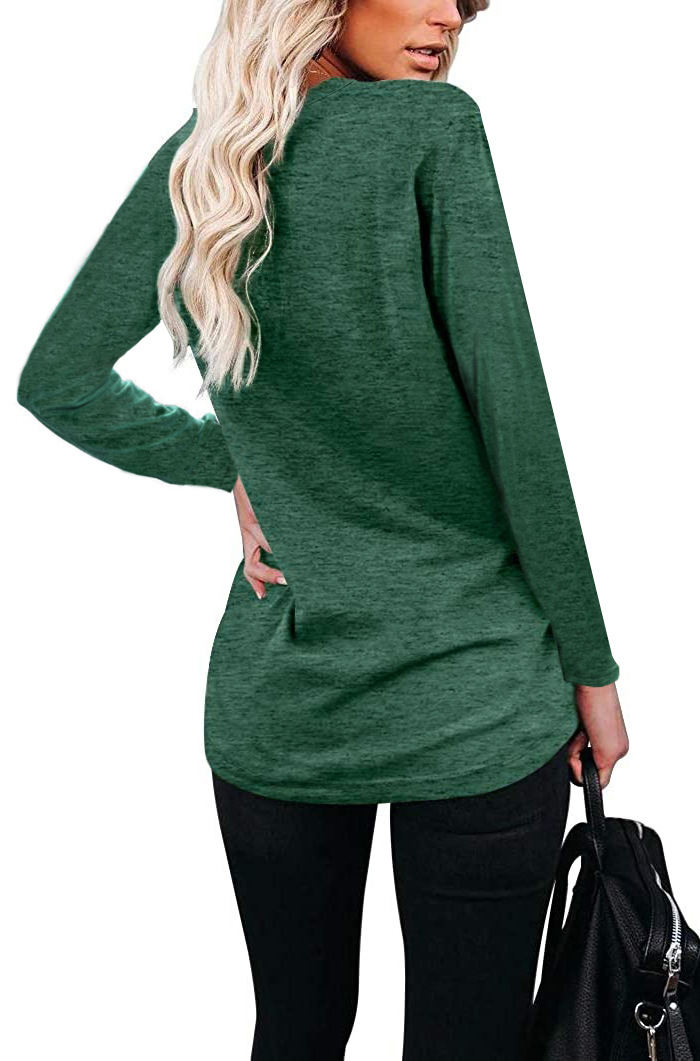 Women's T-shirt Round Neck Stripe Pocket Long Sleeve Casual Loose Tops_voghion.com