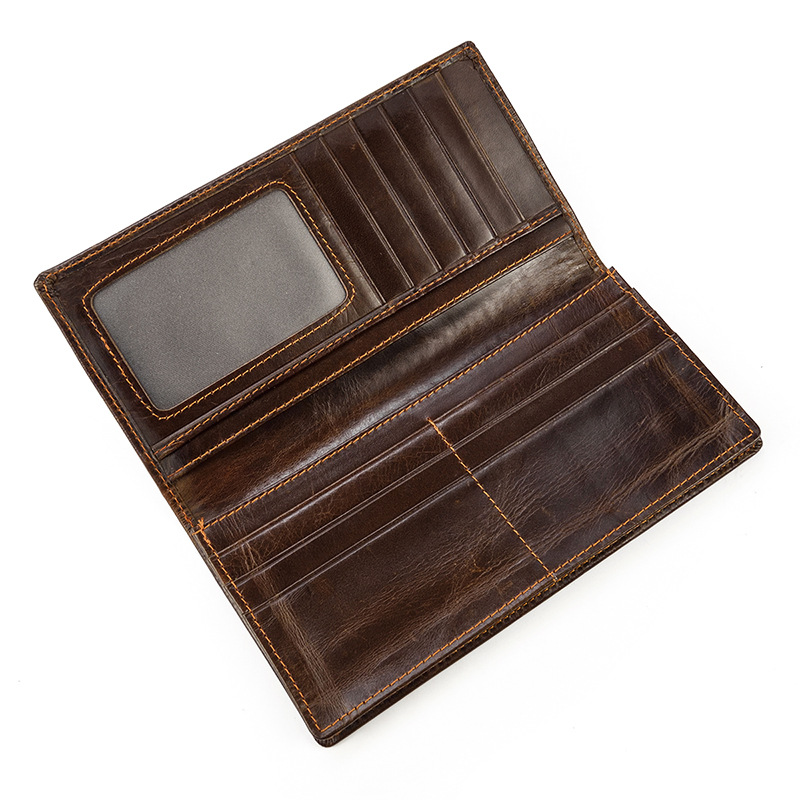 Miesten vintage-lohikäärme aitoa nahkalompakko Ruskea lehmännahkainen pitkä bifold Ketjulompakko puhelintaskulla muotipitkä_voghion.com