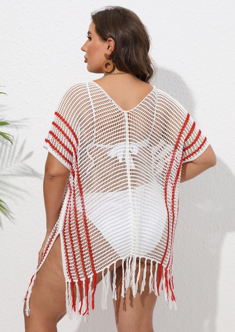 Chemisier de vacances pour femmes, grande taille, rayé, coutures contrastées, robe de plage, bikini, vêtements d'extérieur_voghion.com