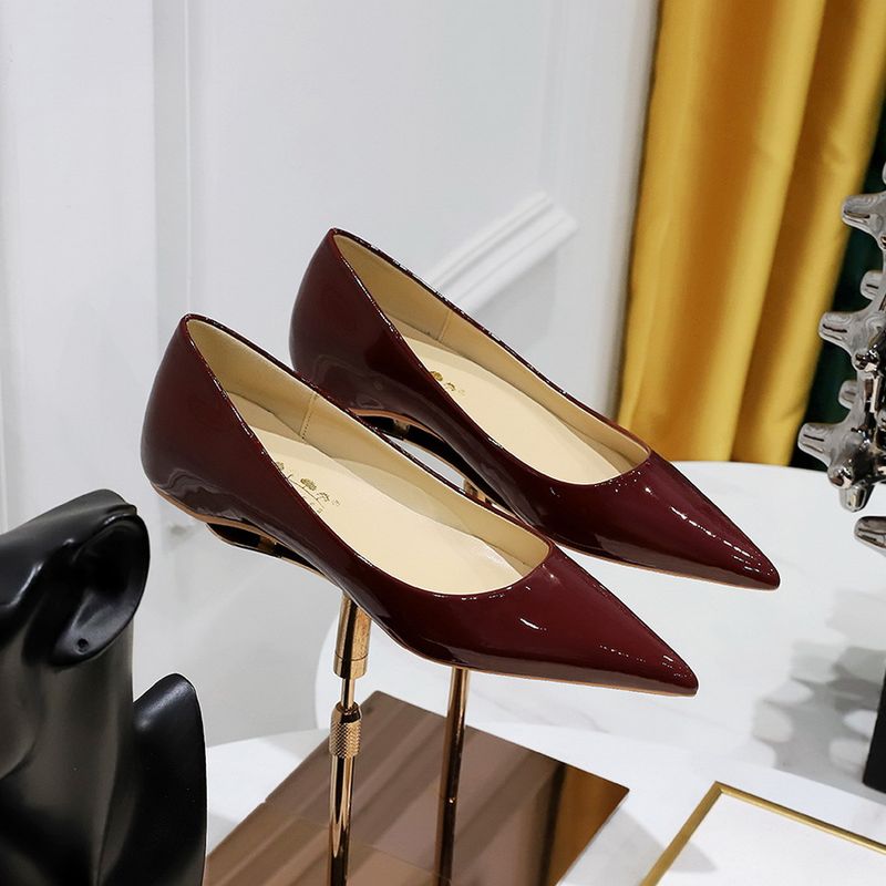 531-1 Style Spring And Autumn Simple Versatile Patent Leather Women's Shallow Mouth Pointed Toe Low Heel Hidden Wedge_voghion.com