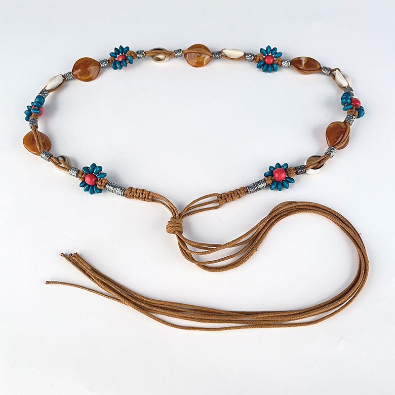 Koreaanse stijl decoratieve casual ketting mode veelzijdige wax touw geweven riem bohemian dames bloem taille accessoire_voghion.com