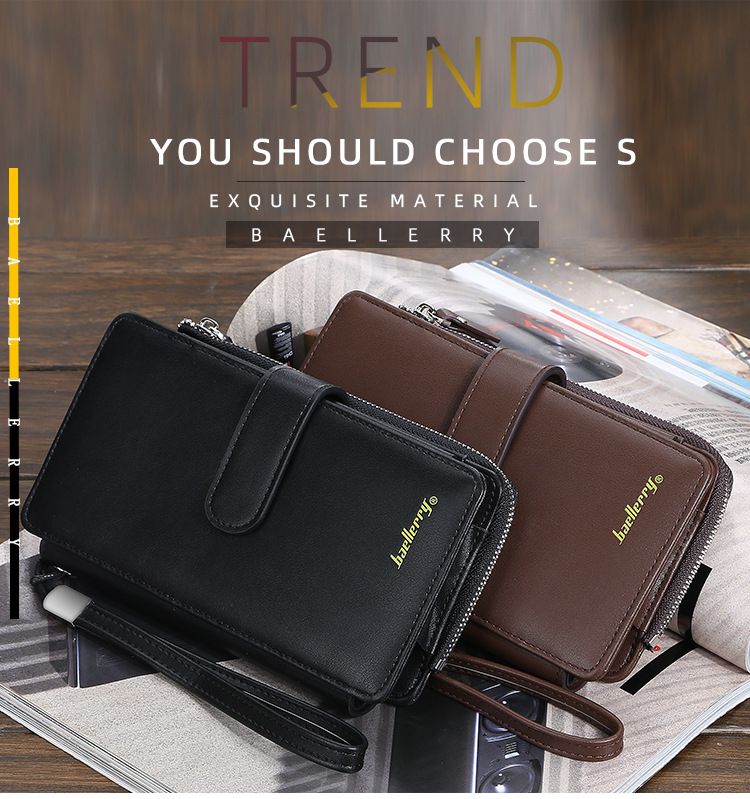 Portafoglio Baellerry da uomo, lungo, multifunzionale, borsa per cellulare, retrò, con cerniera, fibbia, all'ingrosso_voghion.com