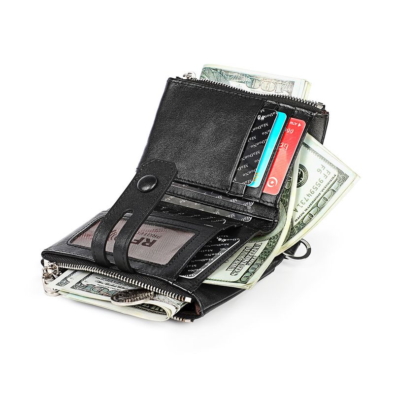 Vertikaler, lässiger, kurzer Herren-Geldbörsenclip aus Rindsleder mit Reißverschluss_voghion.com