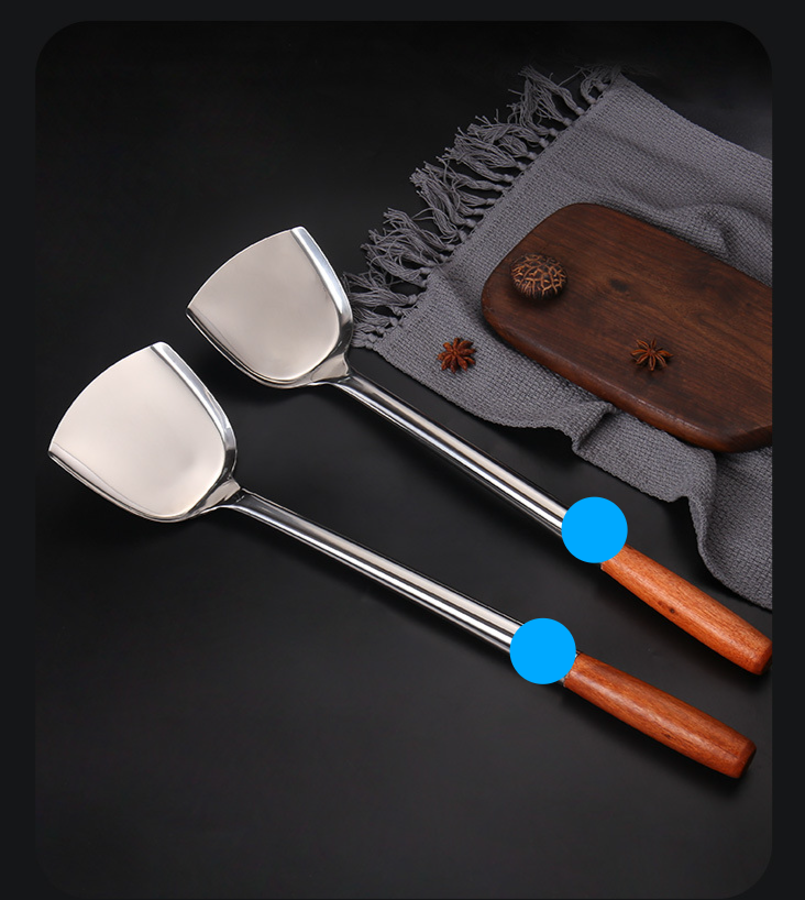 Pour un usage quotidien, manche allongé, spatule brillante spéciale Chef's Kitchen, pelle à mélanger, passoire en acier, cuisine_voghion.com