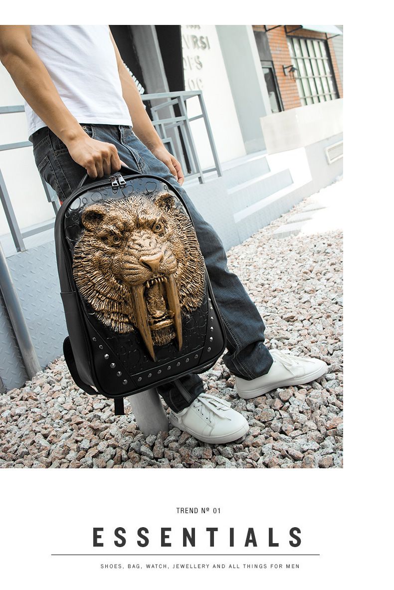 Personalized men's bag, women's PU handheld single shoulder backpack, new animal leopard head travel computer backpack_voghion.com