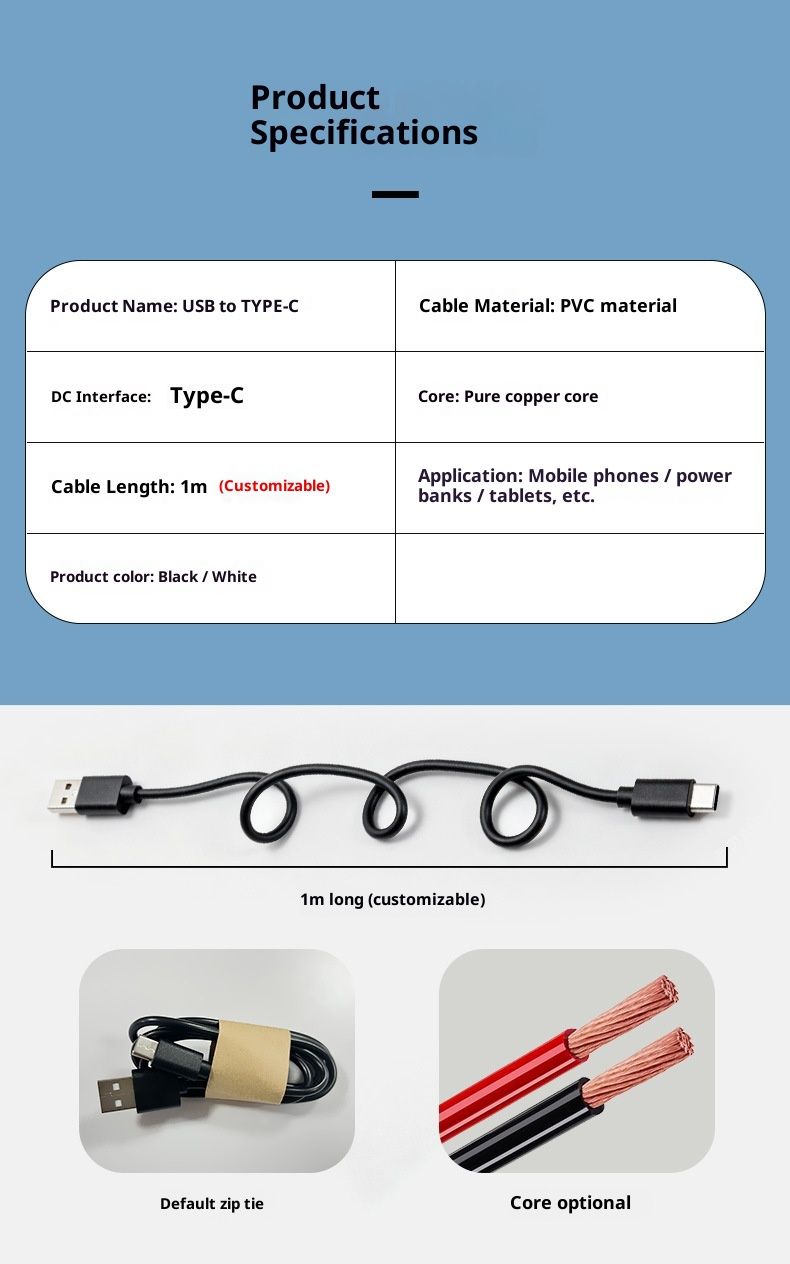 Digitex USB-auf-Typ-C-Schnellladekabel, kompatibel mit Handys, Luftbefeuchtern, Füllleuchten und Datenkabeln_voghion.com