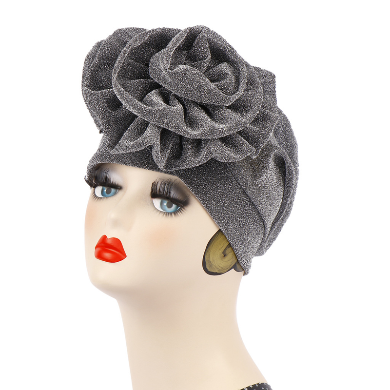 Bright Silk Flower Turban Hat Extra Large Flower Turban Hat Muslim Hidden Hair Baotou Hat_voghion.com