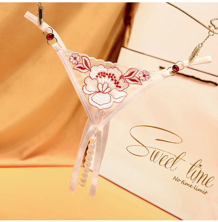 Svart stil förföriska diamantaccessoarer stringtrosa kvinnors genomskinliga broderade pärlor öppen gren gratis sexiga underkläder 2270_voghion.com