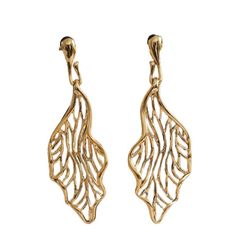 Orecchini da donna in ottone placcato oro, leggeri e di lusso, con design minimalista a forma di foglia cava_voghion.com
