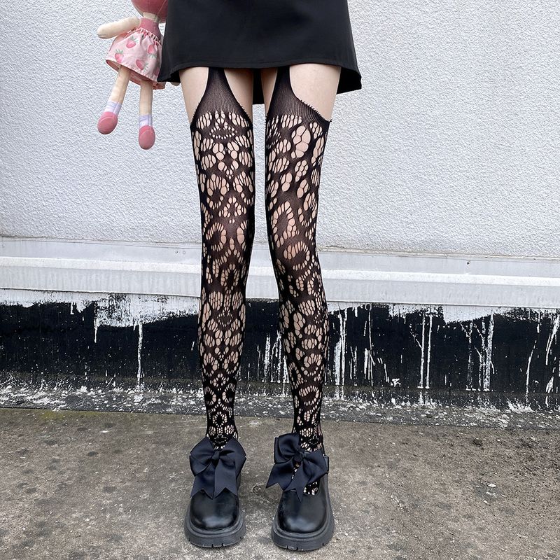 Rutschfeste, sexy, transparente Strümpfe im japanischen Stil, dünnes, schrittoffenes Fischnetz, einteilige, lange, hohle Strümpfe für Frauen_voghion.com