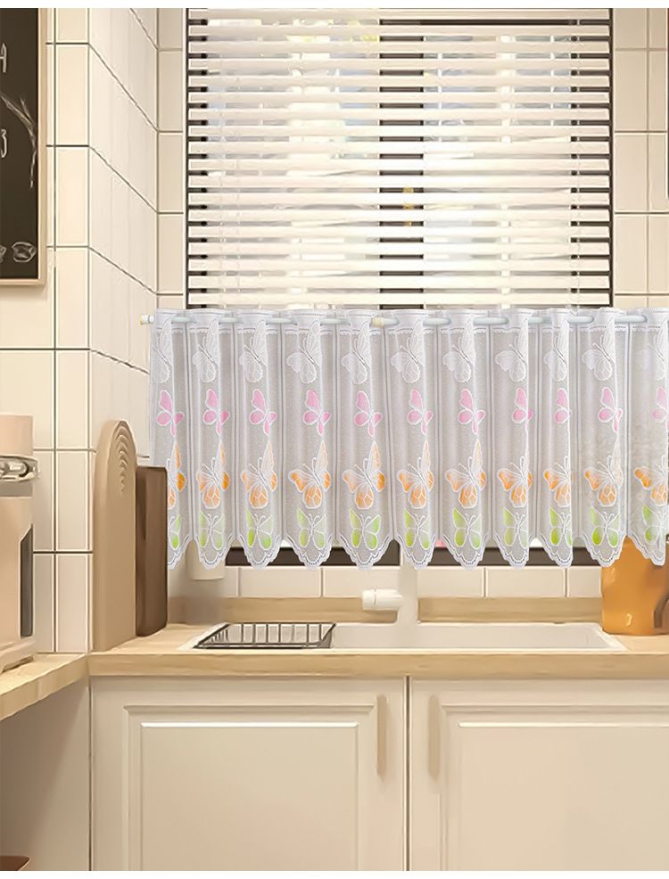 Elegant Lace Door Curtain With Butterfly Embroidery - Sheer Semi Curtain For Bedroom, Study, Bathroom (3 Sizes, 4 Colors)_voghion.com