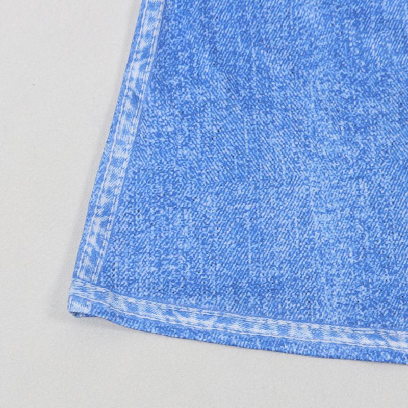Traje de dos piezas con estampado de posicionamiento de mezclilla azul con hombros descubiertos sexy para mujer_voghion.com