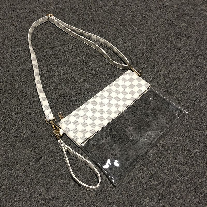 Borsa a tracolla trasparente in PVC con motivo patchwork a quadri, stampa leopardata, borsa cosmetica portatile a tracolla, stile transfrontaliero, piccola borsa quadrata da donna_voghion.com