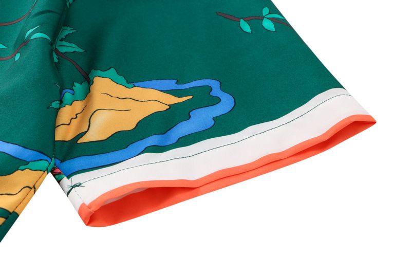Roupas masculinas de alta rua floral camisa terno verde esmeralda retro impressão completa posicionamento camisa casual cardigan shorts combinando masculino_voghion.com