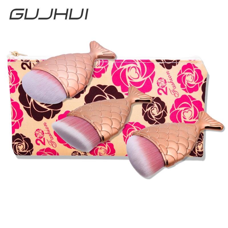 3-teiliges Meerjungfrauen-Make-up-Pinsel-Set, Pinsel-Set, Make-up-Werkzeuge, Grundierungspinsel, Puderpinsel GUJHUI_voghion.com