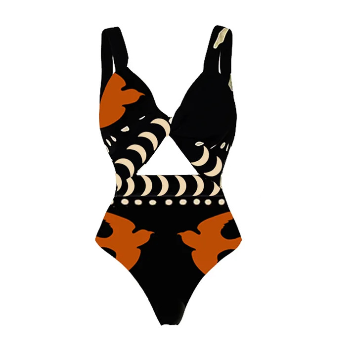 Costume da bagno intero da donna con spalline sottili e vita alta, stampato e monospalla_voghion.com