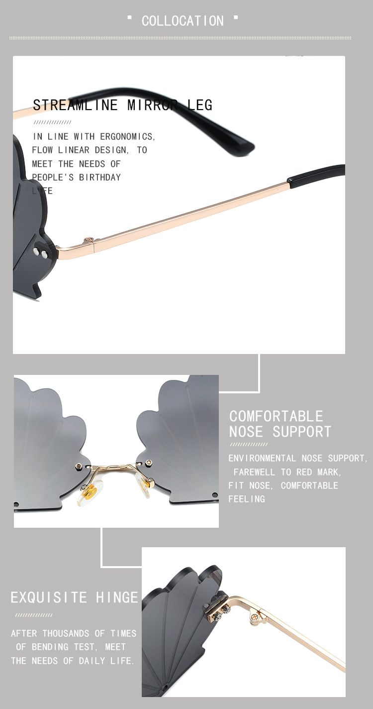 New flower frameless with personalized shell pattern for fashion shows and street photography, trendy sunglasses_voghion.com