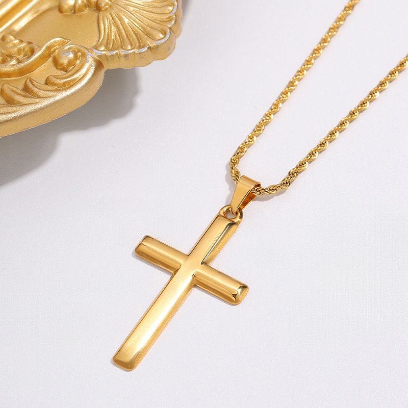 Collana da donna con ciondolo dorato, nuova croce in acciaio al titanio, resistente allo sbiadimento, collana alla moda da donna, versatile, di alta gamma, da uomo_voghion.com