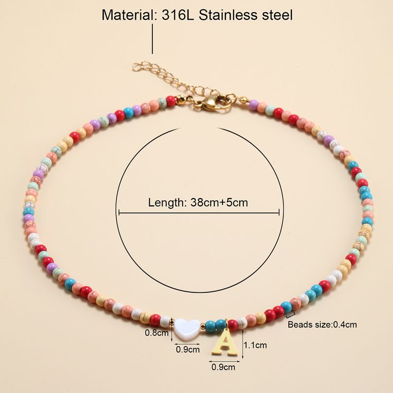 Collana con iniziale bohémien per donna con nome a cuore, girocollo in acciaio inossidabile, ciondolo con lettera in pietra naturale_voghion.com