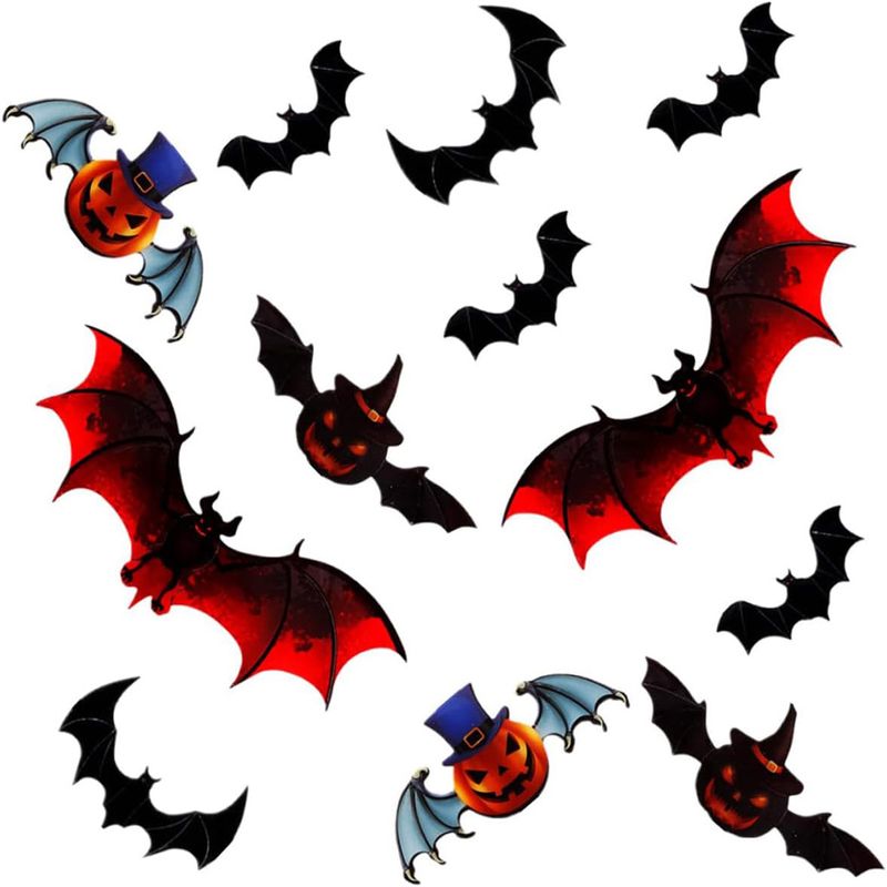 12PCS Colorful Stereoscopic Bat Halloween Stickers Decorative Party Wall Stickers_voghion.com