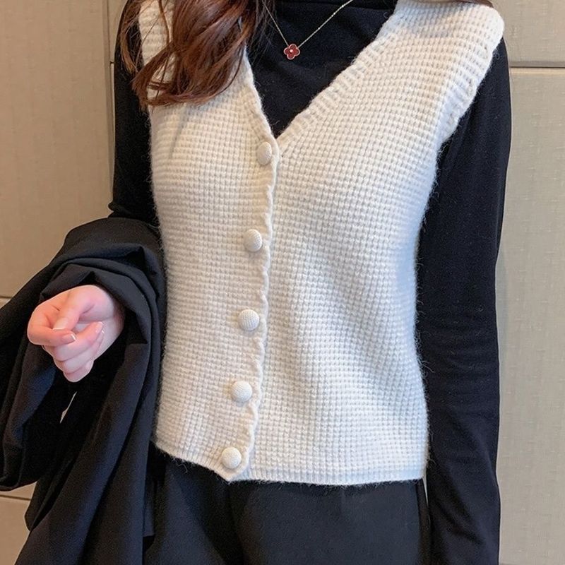 Neu Gestrickte Weste Kleine Tank Top frauen V-ausschnitt Lose Kurze Western Frühling und Herbst Stil Mode Schulter_voghion.com
