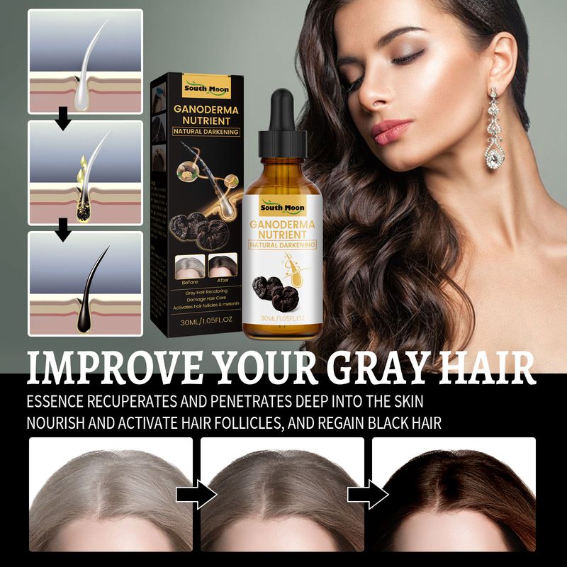 Reying Hair, Hair Darkening , Organic Ganoderma Nutrient Hair Reverse 30ML Black Ganoderma Nourishes Hair And Strengthens It_voghion.com