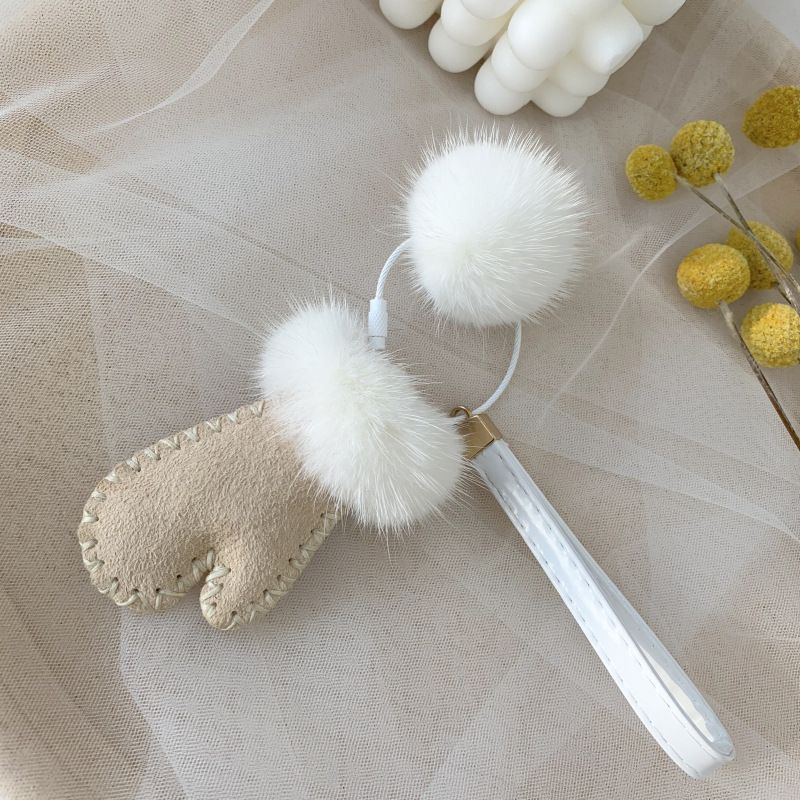 Portachiavi in pelliccia sintetica - Grazioso accessorio fatto a mano in stile coreano, color pastello, per borse, chiavi e decorazioni per auto_voghion.com
