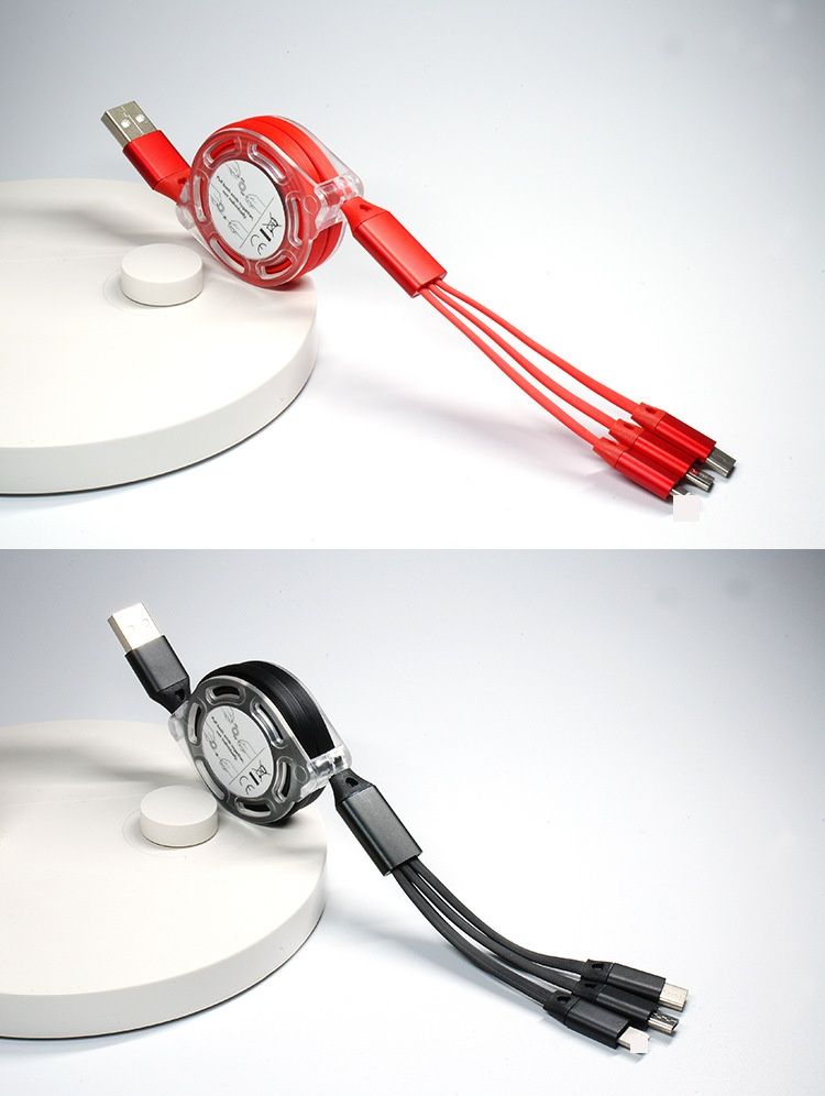 Câble de charge rapide pour téléphone portable Digitex rétractable 3-en-1 de 1,5 m, design cadeau, avec connecteurs multiples._voghion.com