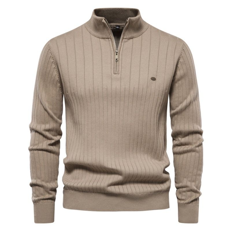 Maglione casual da uomo in cotone con collo alto e mezza cerniera, maglione lavorato a maglia da uomo di alta qualità_voghion.com