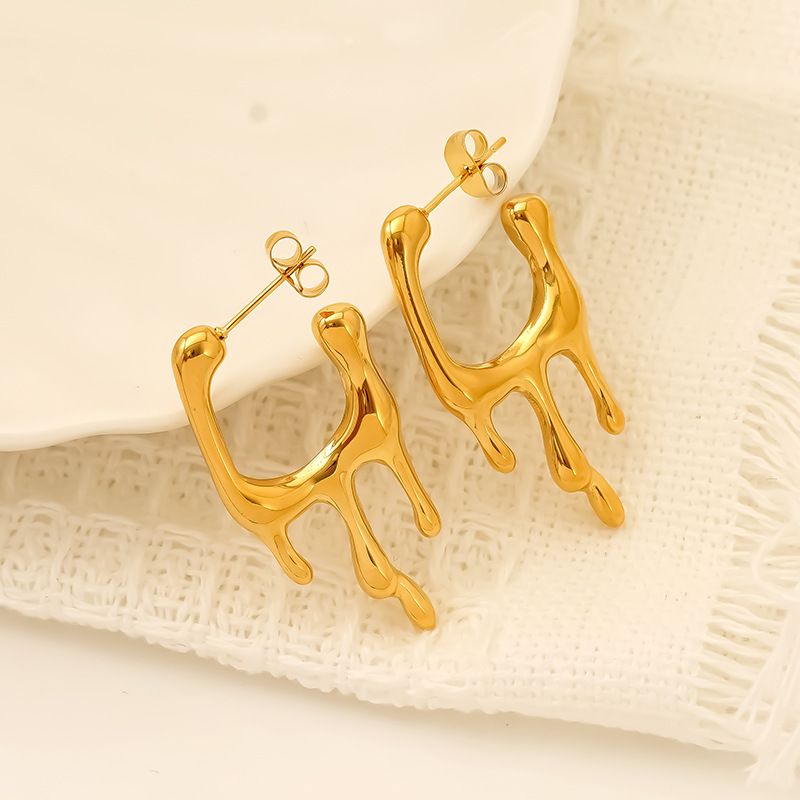 Gioielli unisex alla moda in acciaio al titanio placcato oro in acciaio inossidabile lava versatile orecchini resistenti allo sbiadimento gioielli da donna_voghion.com