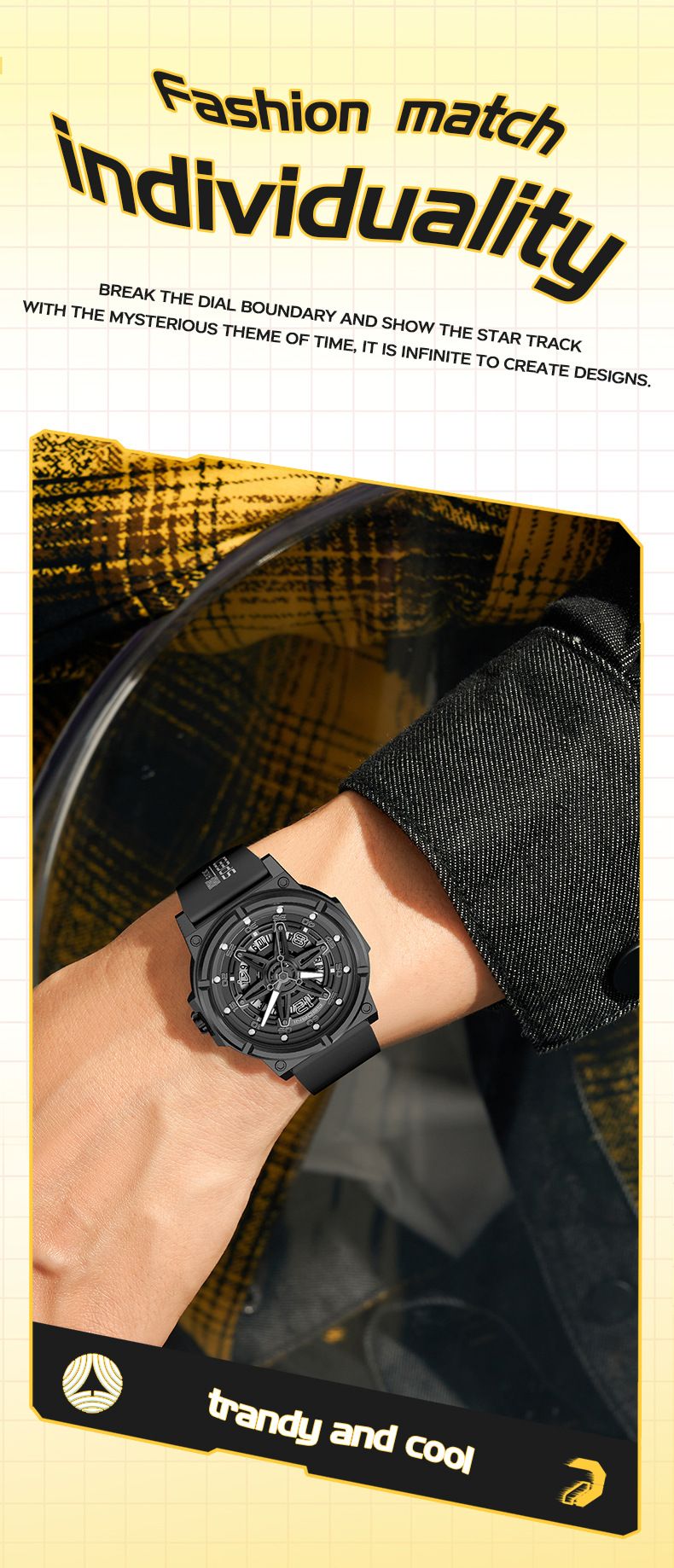 Men's Fashionable Skeleton Mechanical Style Sports Watch With Silicone Strap, Date Display, And 30M Water Resistance Waterproof Quartz Watch_voghion.com