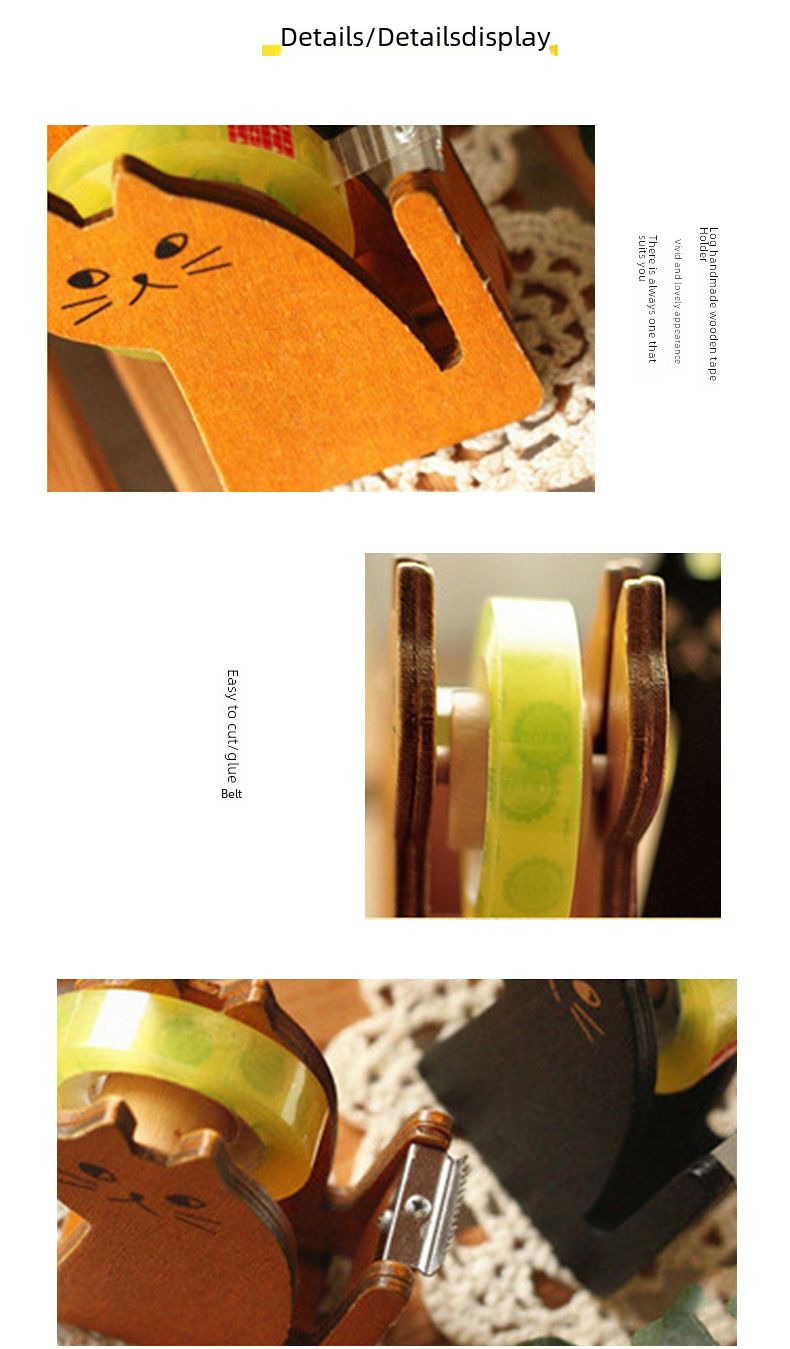 New cute cat rack new Miranda zakka cat tape holder retro wooden tape holder factory wholesale_voghion.com