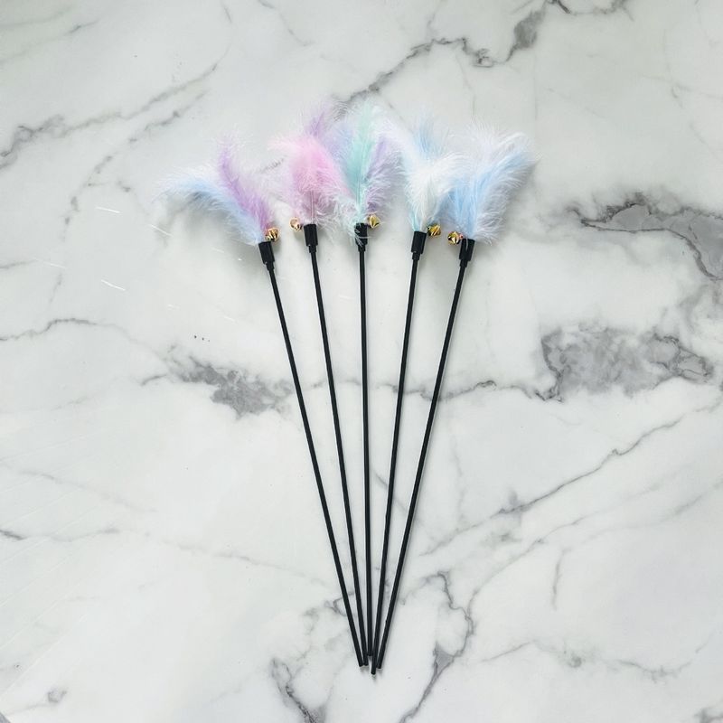 Macaron Farbe Glocke Feder Katze Teaser Zauberstab Haustier Spielzeug_voghion.com