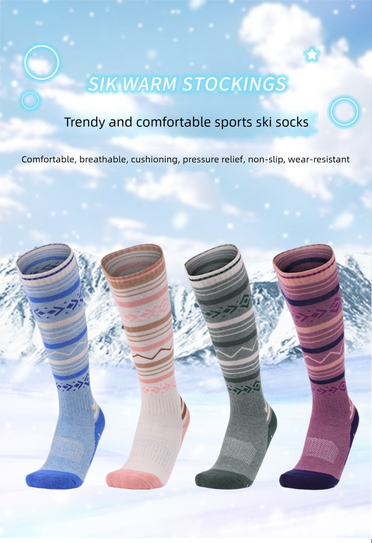 Calzini sportivi lunghi da donna in lana, con fondo in asciugamano spesso, per esterni, caldi e assorbenti._voghion.com