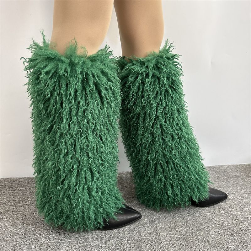 Botas de nieve de lana rizada con patas peludas de oveja Tang 2025d, calcetines de felpa de tubo para otoño e invierno, bonitos y holgados, resistentes al frío._voghion.com