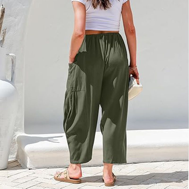 Pantaloni sportivi da spiaggia a gamba larga con coulisse, a vita media, casual e larghi, da donna, modello 2025, con tasche_voghion.com