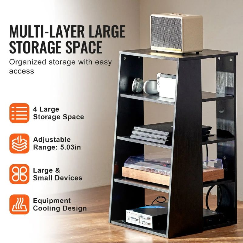 Per supporti AV, lettori multimediali, scatole, supporti di stoccaggio, supporti in legno, supporti audio-video e DVD, cavi, giochi, console regolabili in altezza, 5 livelli_voghion.com