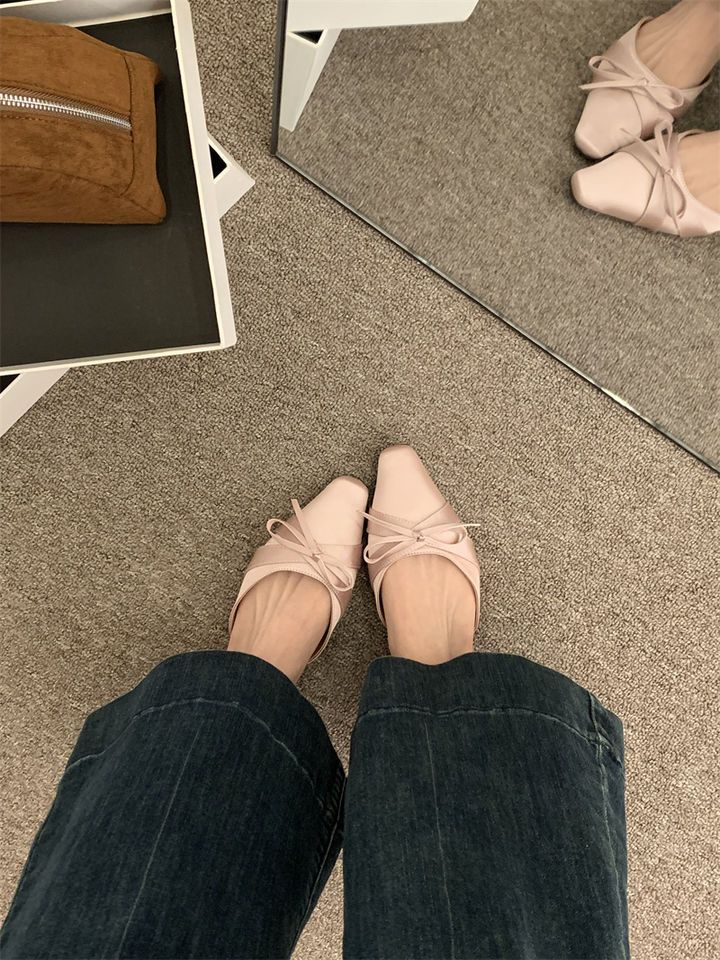 Hausschuhe mit quadratischem Kopf und flacher Zehenpartie für die Sommersaison 2025, neue Seide, Satin, Perle, vielseitig, schön, cool und_voghion.com