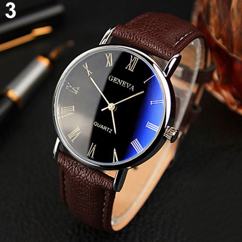Yamaler Herren-Armbanduhr mit römischen Ziffern, Blu-Ray-Lederband, analoges Quarzwerk_voghion.com