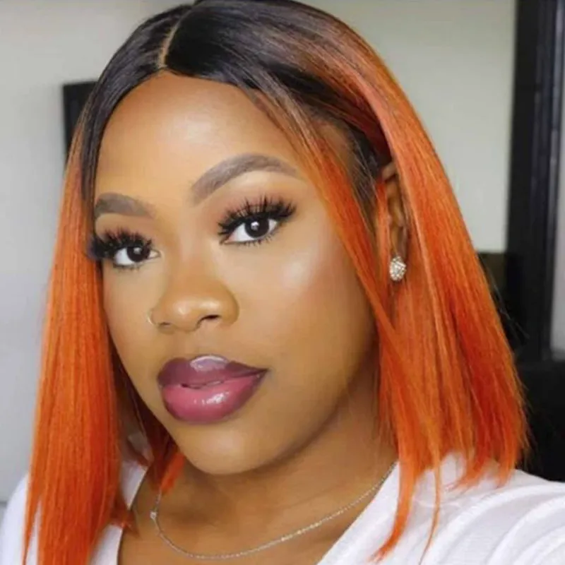 Kurze Bob-Ombre-Perücken aus Echthaar, blond, glatt, mit Spitzenfront_voghion.com