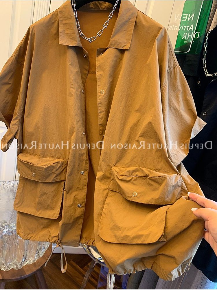 Abbigliamento con protezione solare a doppia tasca, elegante camicia a maniche corte in stile nicchia_voghion.com
