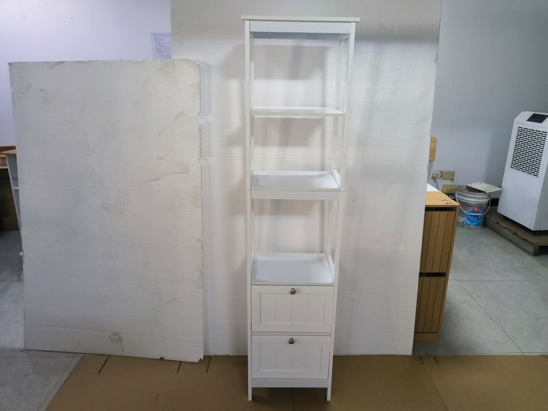 Schmaler Wäscheturm Aus Holz, Freistehender Schrank Mit 2 Schubladen, 40x30x160 Cm, Bianco_voghion.com