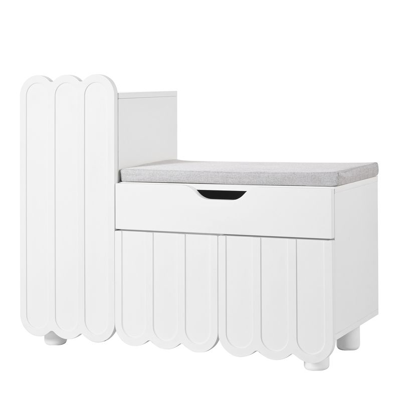 Meuble à chaussures moderne à 3 portes avec tiroir et coussin d'assise – Banc de rangement à chaussures blanc pour couloir, gain de place – Élégant meuble à chaussures d'entrée_voghion.com