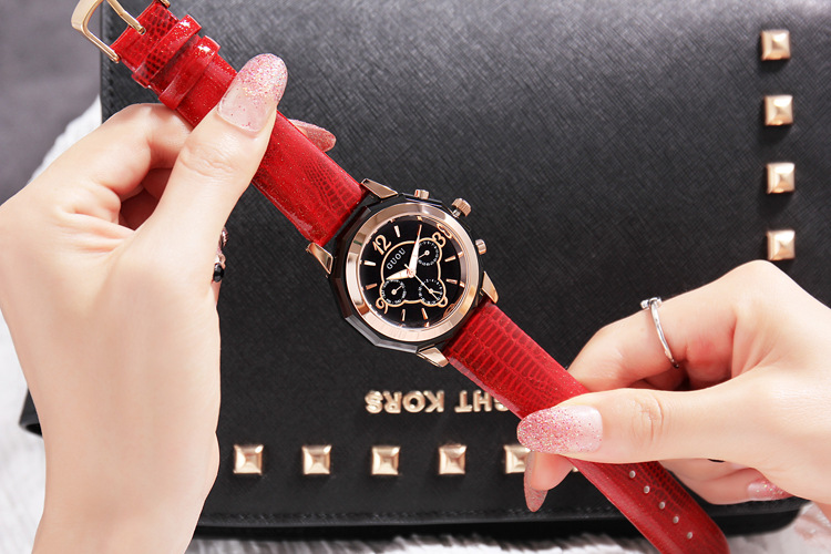 GUOU new style durable and light luxury six-pin trendy watch leather strap personalized fashionable large dial ladies watch_voghion.com